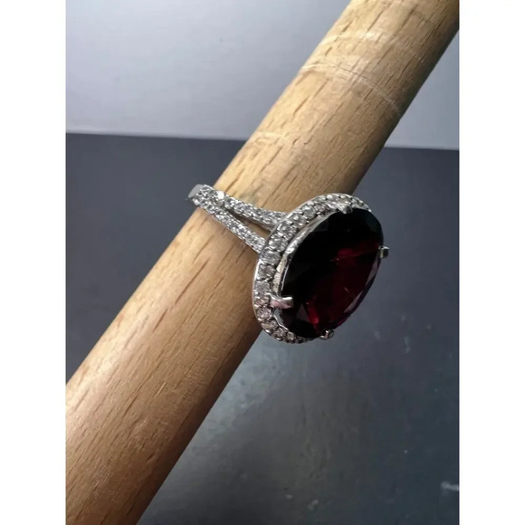 Garnet and zircon sterling silver cathedral halo ring size 9 - Picture 10 of 10